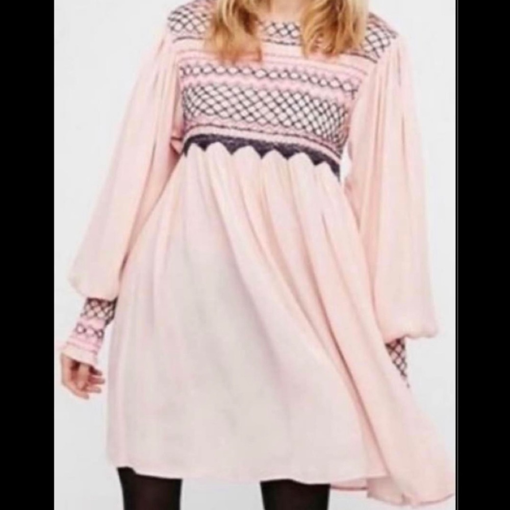 (SM) Free People Late Night Pink Smocked Picnic Dress